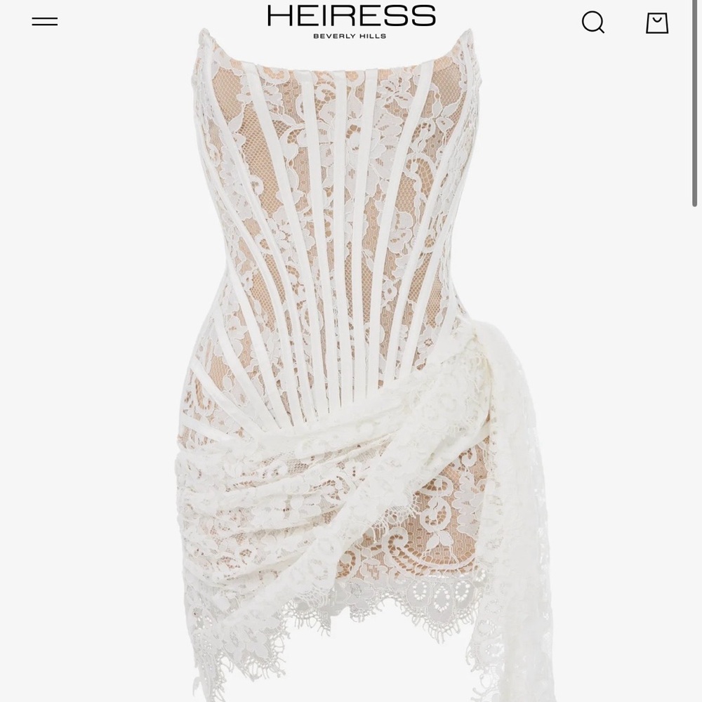 Elegant White Lace Strapless Wedding Dress with Draped Detail